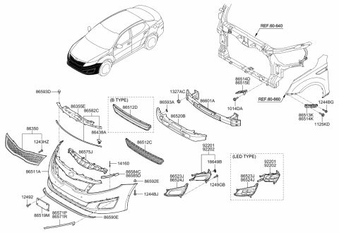 2015 Kia Optima Front Bumper Grille Diagram for 865614C500