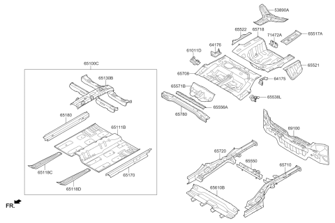 2014 Kia Optima Panel Assembly-Rear Floor Diagram for 655134C000