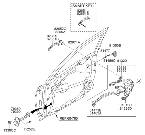 2014 Kia Optima Base Assembly-Front Door Outside Diagram for 826554C000