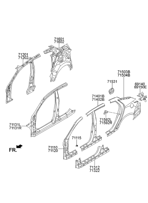 2014 Kia Optima Reinforcement Assembly-Side Outer Diagram for 711404C000