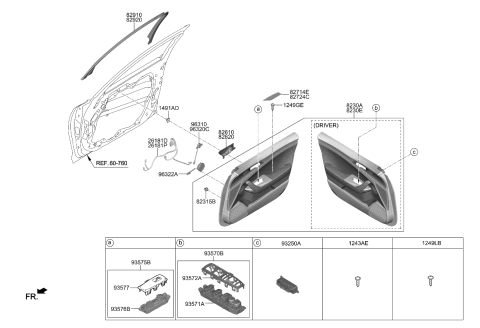 2022 Kia Stinger Door Inside Handle Assembly Diagram for 82610J5000SA1