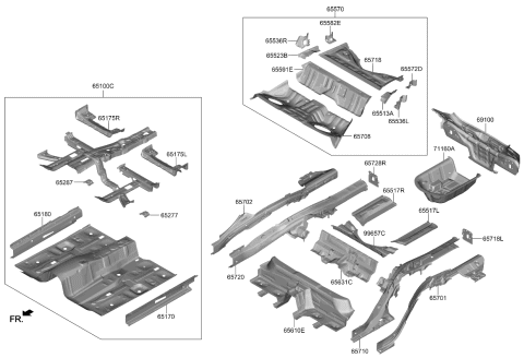2022 Kia Stinger Panel Assembly-Floor,Center Diagram for 65100J5550