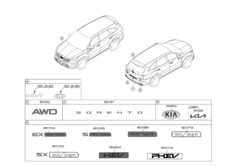 2022 Kia Sorento Emblem-AWD Diagram for 86316P2000