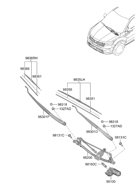2023 Kia Sorento Crank Arm-Windshield WIPER Diagram for 981602W000