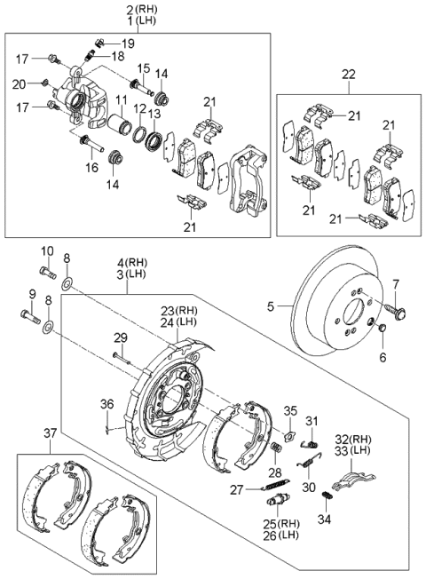 2006 Kia Rio Packing Rear Brake Assembly, Right Diagram for 584101G300