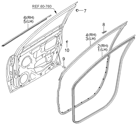 2006 Kia Rio WEATHERSTRIP Assembly-Front Door Side Diagram for 821301G000