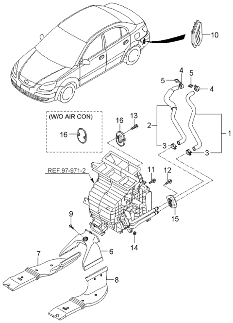 2006 Kia Rio Heater System-Duct & Hose Diagram
