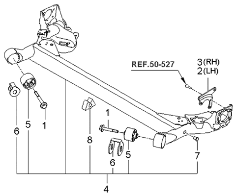 2005 Kia Rio Bush-Trail Arm Diagram for 551601E000