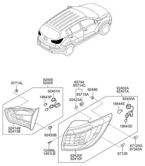 2015 Kia Sportage Rear Combination Holder & Wiring, Inside Diagram for 924903W500