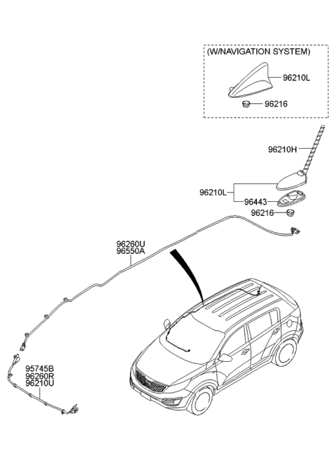 2015 Kia Sportage Combination Antenna Assembly Diagram for 962103W800UD