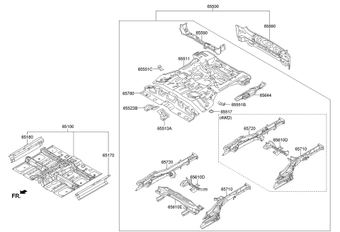 2015 Kia Sportage Panel Complete-Rear Floor Diagram for 655003W570
