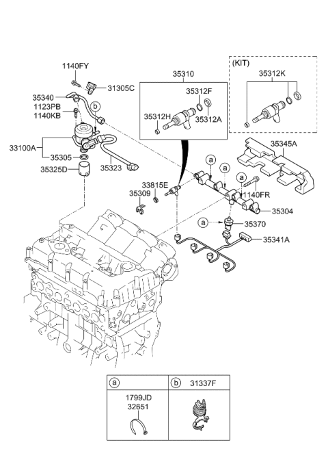2014 Kia Sportage Injector O-Ring Kit Diagram for 353122G730