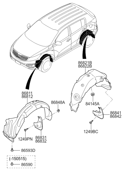 2015 Kia Sportage Guard Assembly-Front Wheel Diagram for 868313W001
