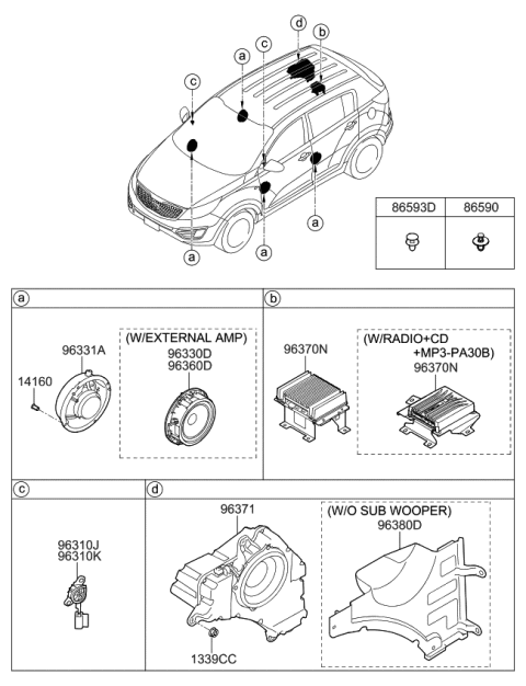 2014 Kia Sportage Blanking Cover-Sub Woofer Diagram for 963803W500