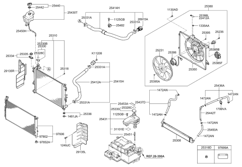 2011 Kia Optima Hybrid Hose Assembly-Radiator Lower Diagram for 254154R010