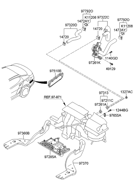 2011 Kia Optima Hybrid Grille Assembly-Air Extractor Diagram for 975103M000