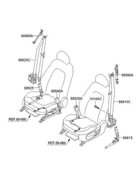 2012 Kia Optima Front Seat Belt Assembly Right Diagram for 888204C000VA