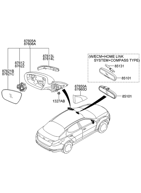 2012 Kia Optima Outside Rear View Mirror Assembly, Left Diagram for 876104C040