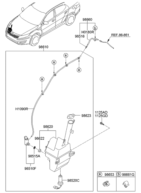2011 Kia Optima Windshield Washer Reservoir Assembly Diagram for 986204C000