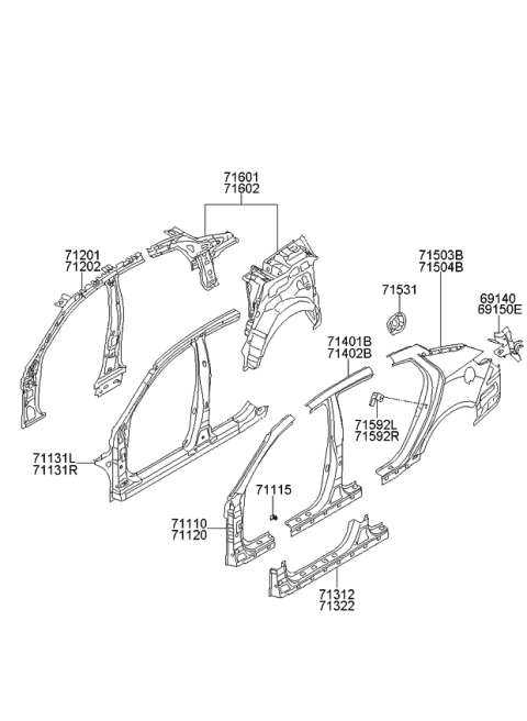 2011 Kia Optima Reinforcement Assembly-Side Outer Diagram for 711402T000