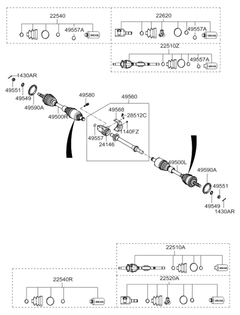 2009 Kia Amanti Joint Set-Inner,RH Diagram for 495923F030