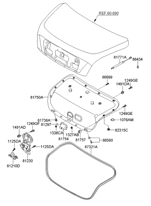 2009 Kia Amanti Trunk Lid Latch Assembly Diagram for 812303F500