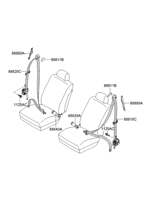 2009 Kia Amanti Front Seat Belt Buckle Assembly Left Diagram for 888303F501VA