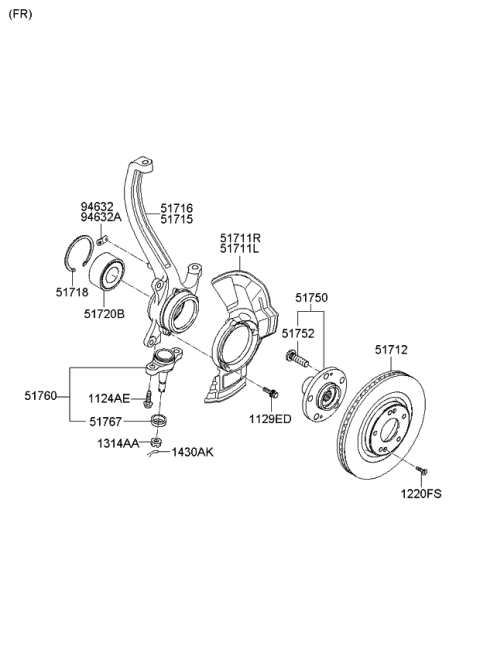 2008 Kia Amanti Disc-Front Wheel Brake Diagram for 517123F100