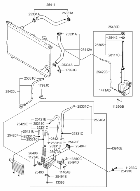 2006 Kia Amanti Radiator Reservoir Assembly Diagram for 254303F000