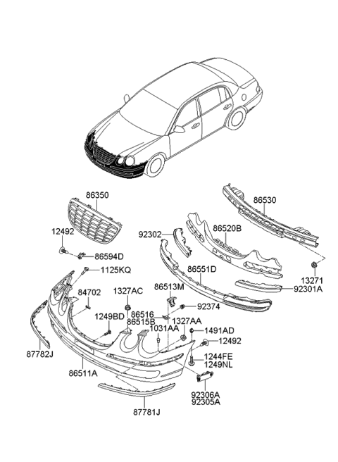 2009 Kia Amanti Radiator Grille Assembly Diagram for 863503F600