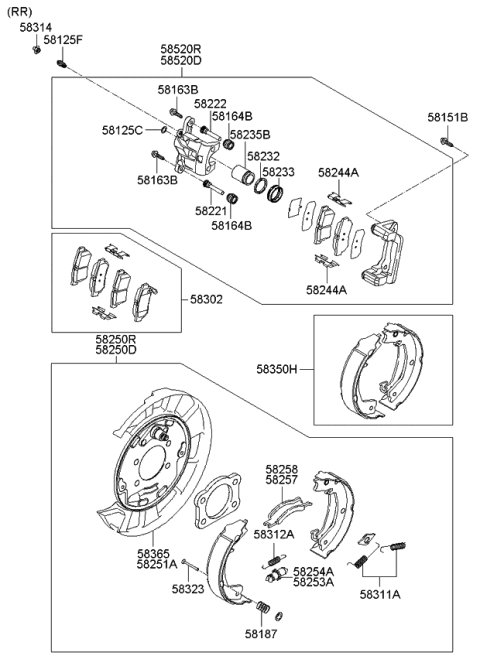 2006 Kia Amanti Packing Rear Brake Assembly, Left Diagram for 582503F100