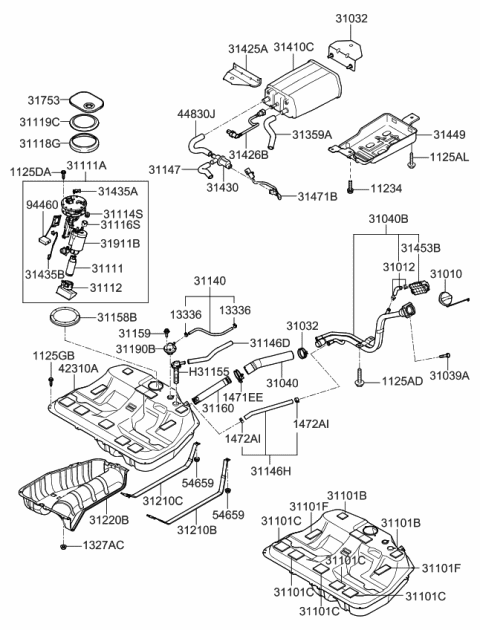 2009 Kia Amanti Fuel Tank Assembly Diagram for 311503F700