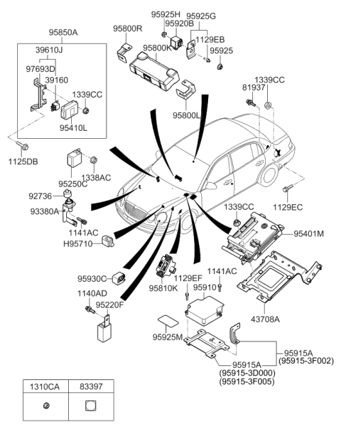 2007 Kia Amanti Tire Pressure Monitoring Sensor Module Assembly Diagram for 9580026000