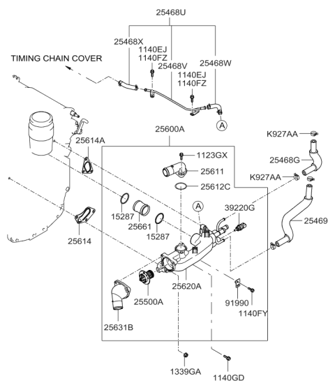 2009 Kia Amanti Fitting-Water Outlet Diagram for 256113C101