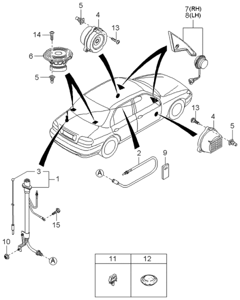 2000 Kia Sephia Front Door Speaker Assembly Diagram for 0K55566960