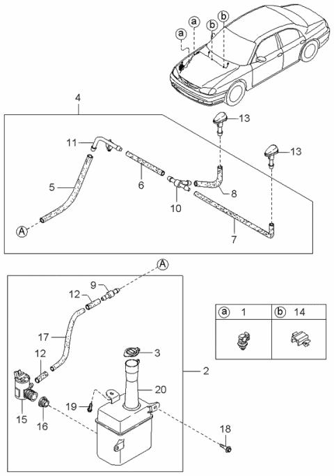 1997 Kia Sephia Washer Nozzle Diagram for 0K2AG67510A