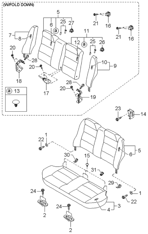 2001 Kia Sephia Hinge-Rear Seat,RH Diagram for 1K2N157560