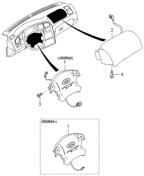 1997 Kia Sephia Steering Wheel Air Bag Module Assembly Diagram for 0K2A357K00A02
