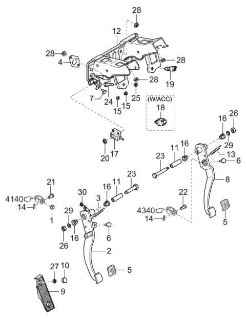 1997 Kia Sephia Pedal Assembly Clutch Diagram for 0K2AA41030B