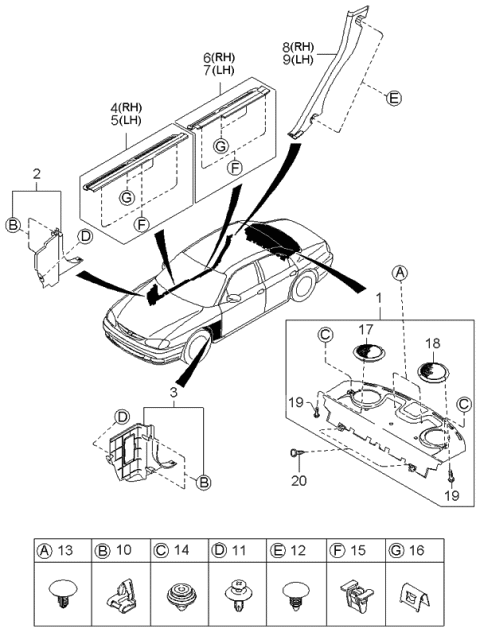 1997 Kia Sephia Trim Assembly-Package Tray Diagram for 0K2AK68320G75