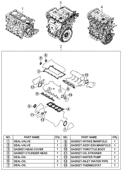 2001 Kia Sephia Short Engine & Gasket Set Diagram