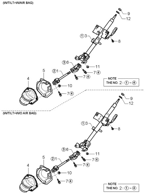 1997 Kia Sephia Steering Column & Shafts Diagram