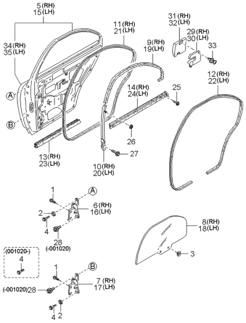 2000 Kia Sephia Chan-Glass Run,RH Diagram for 0K2A172605