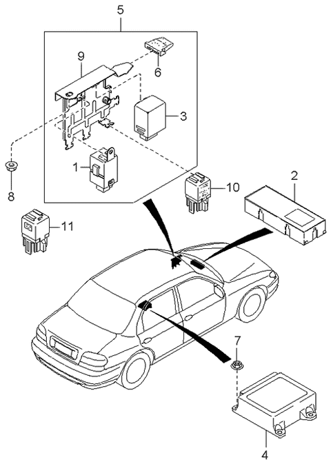 2001 Kia Sephia Bracket-Unit Diagram for 0K2A167991A
