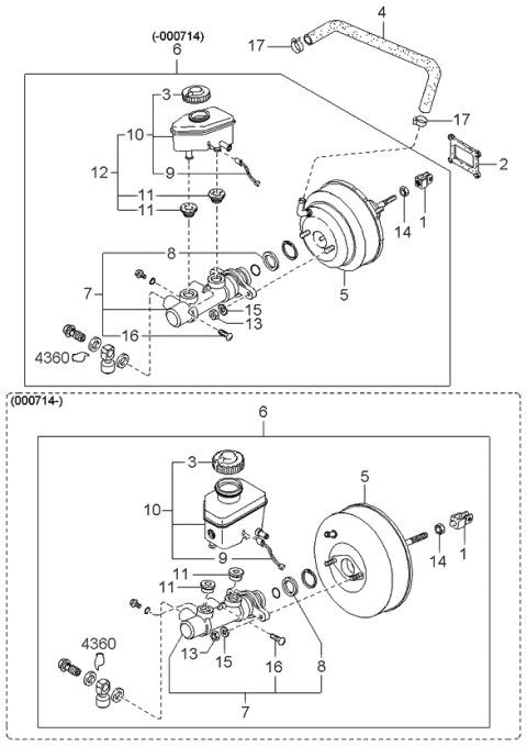1998 Kia Sephia Master Vacuum Diagram for 0K2A343800