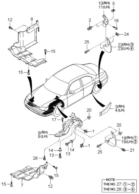 1997 Kia Sephia Floor Attachments Diagram