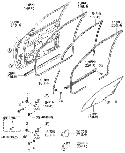 2001 Kia Sephia WEATHERSTRIP-Glass Out,LH Diagram for 0K2A159810