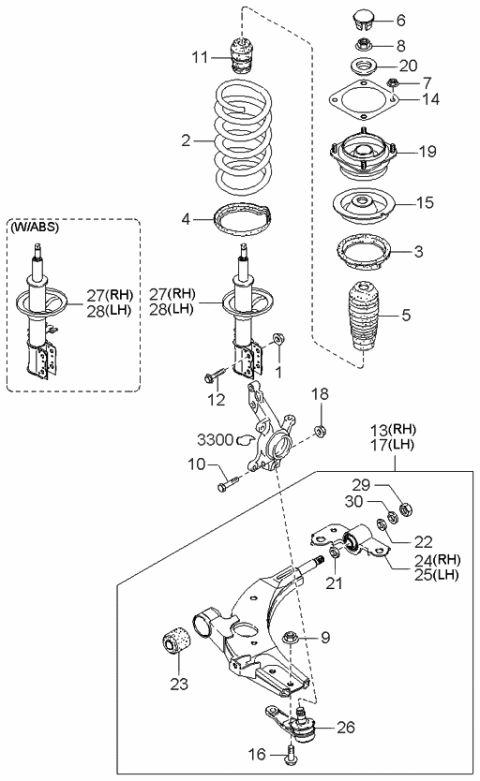 1997 Kia Sephia Front Shock Absorber Assembly, Right Diagram for 0K2A134700G