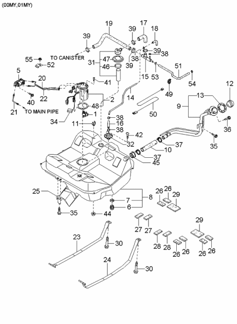 1999 Kia Sephia Fuel Filler Cap Assembly Diagram for 0K20142250