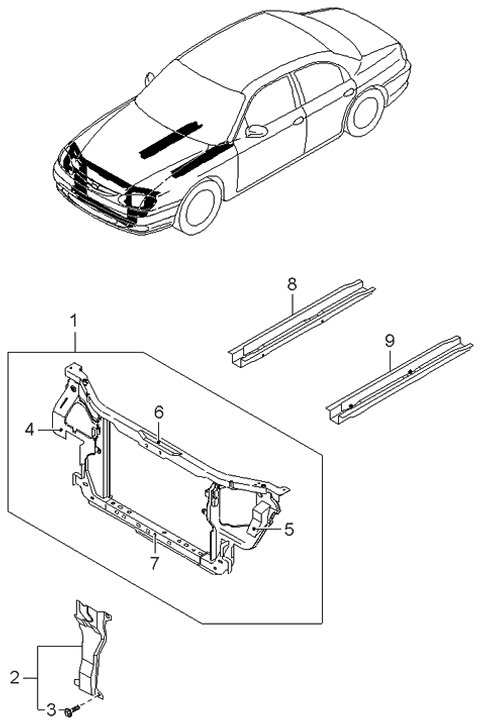 1999 Kia Sephia Panel Assembly-Shroud Diagram for 0K2AA53100B